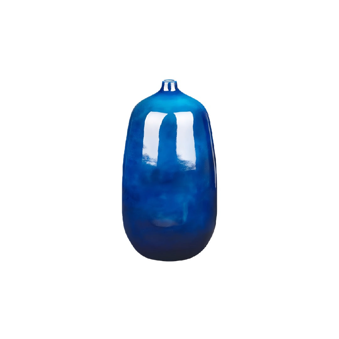 Modern Cobalt Blue Glazed Ceramic Balloon Vase - 13 inch Decorative Tabletop Vase