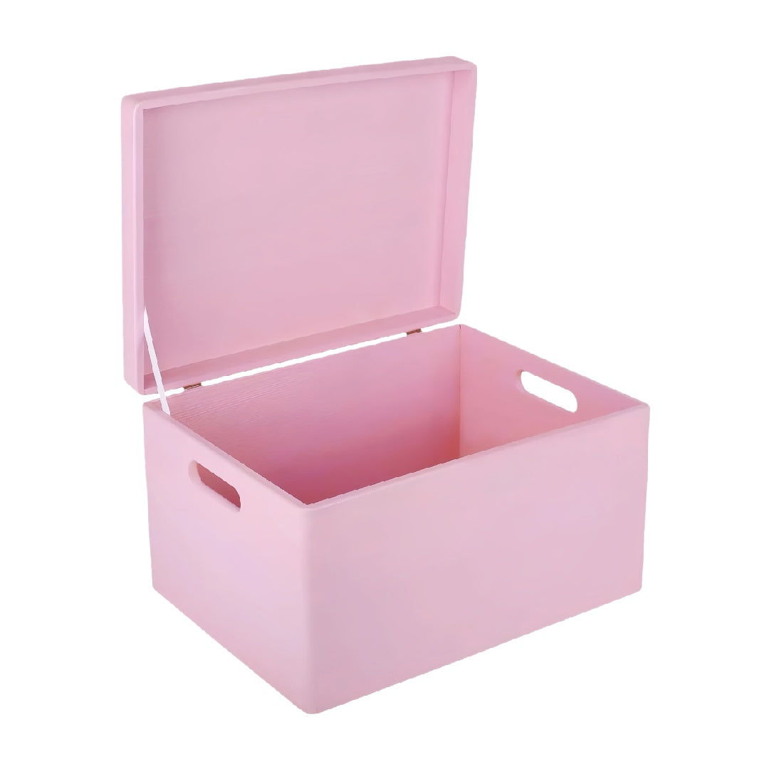 Solid Pink Decorative Wood Keepsake Box with Hinged Lid and Side Handles