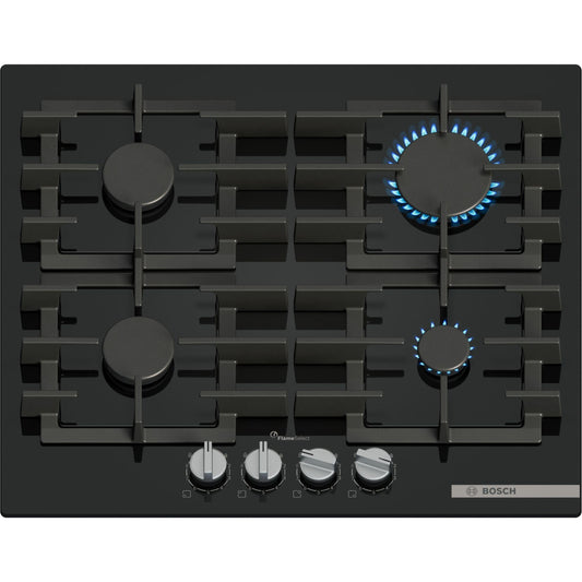 Bosch PPP6A6I40, Série 6, Plaque gaz, 4 feux, 60 cm, Verre trempé noir